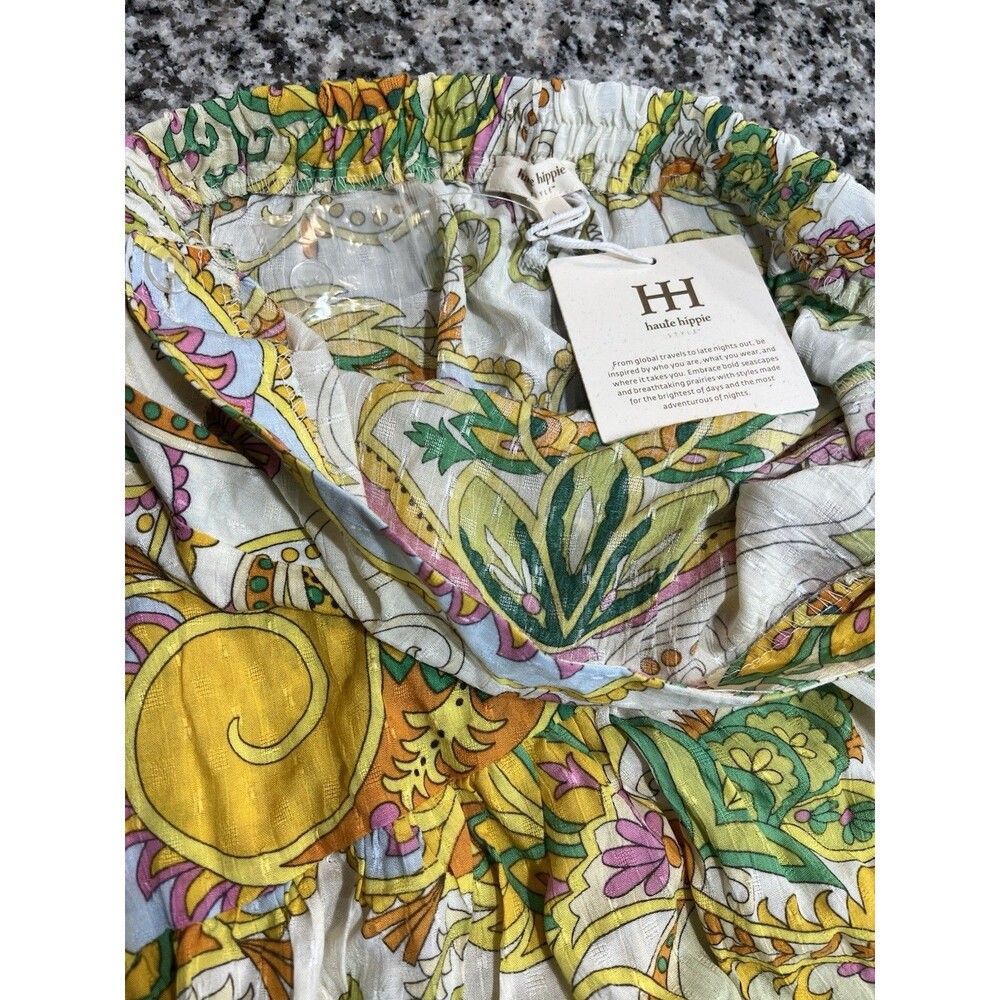 Haute Hippie long Tiered Wrap Floral skirt pink/green/yellow Boho Chic NWT large - Picture 5 of 10